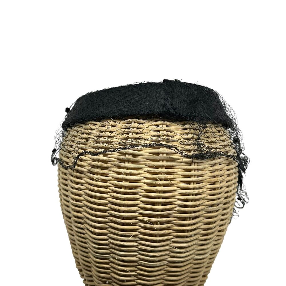 Fascinator Cocktail Ring Hat 1950s Black Velvet Plume Netting Secretary Chic - Picture 4 of 11